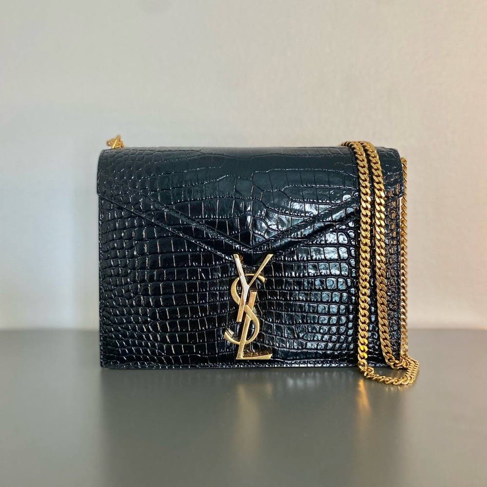 COPY - Cassandra Medium Chain Bag In Crocodile Embossed Shiny Leather